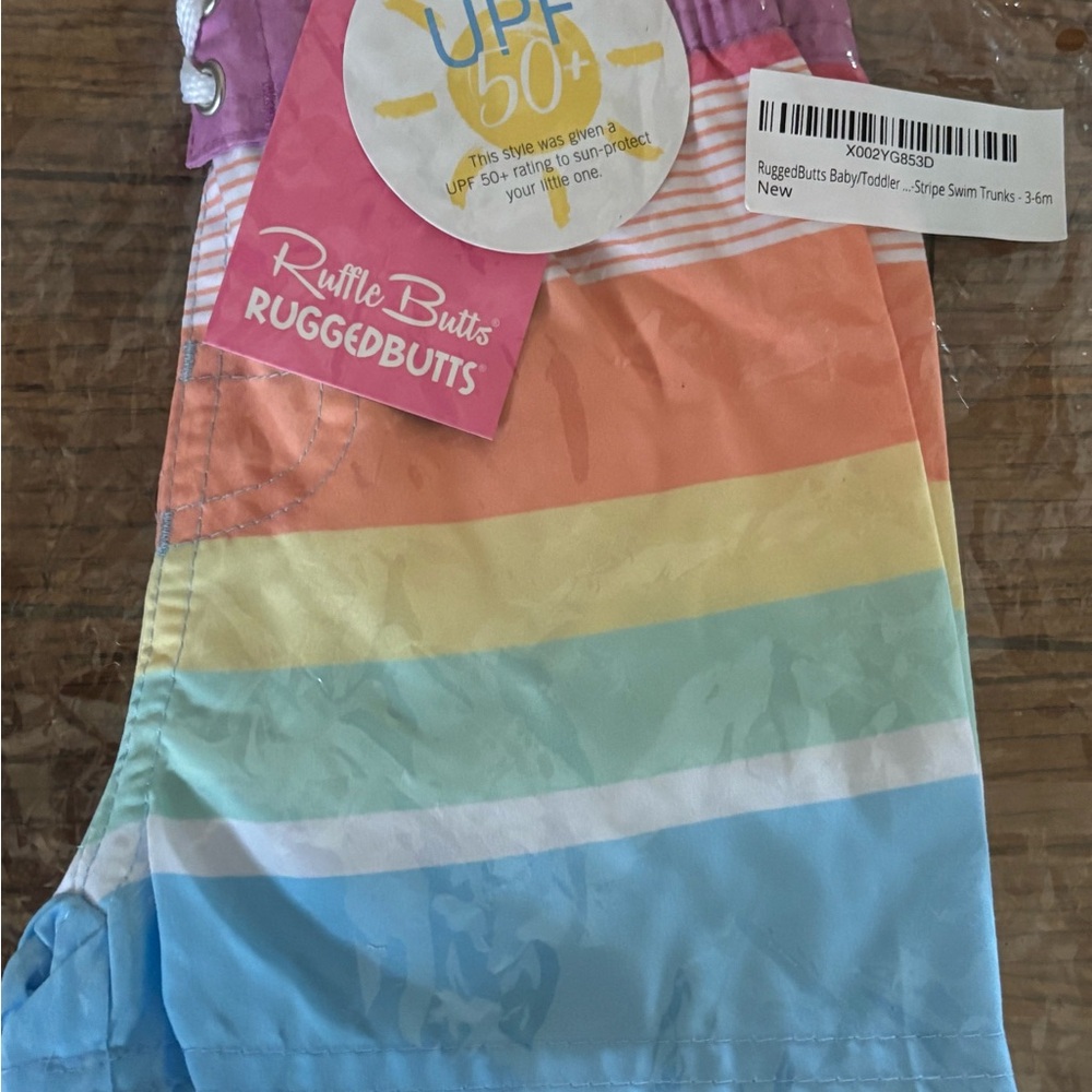 RuggedButts Rainbow Stripe Swim Trunks Sz 3-6m‎